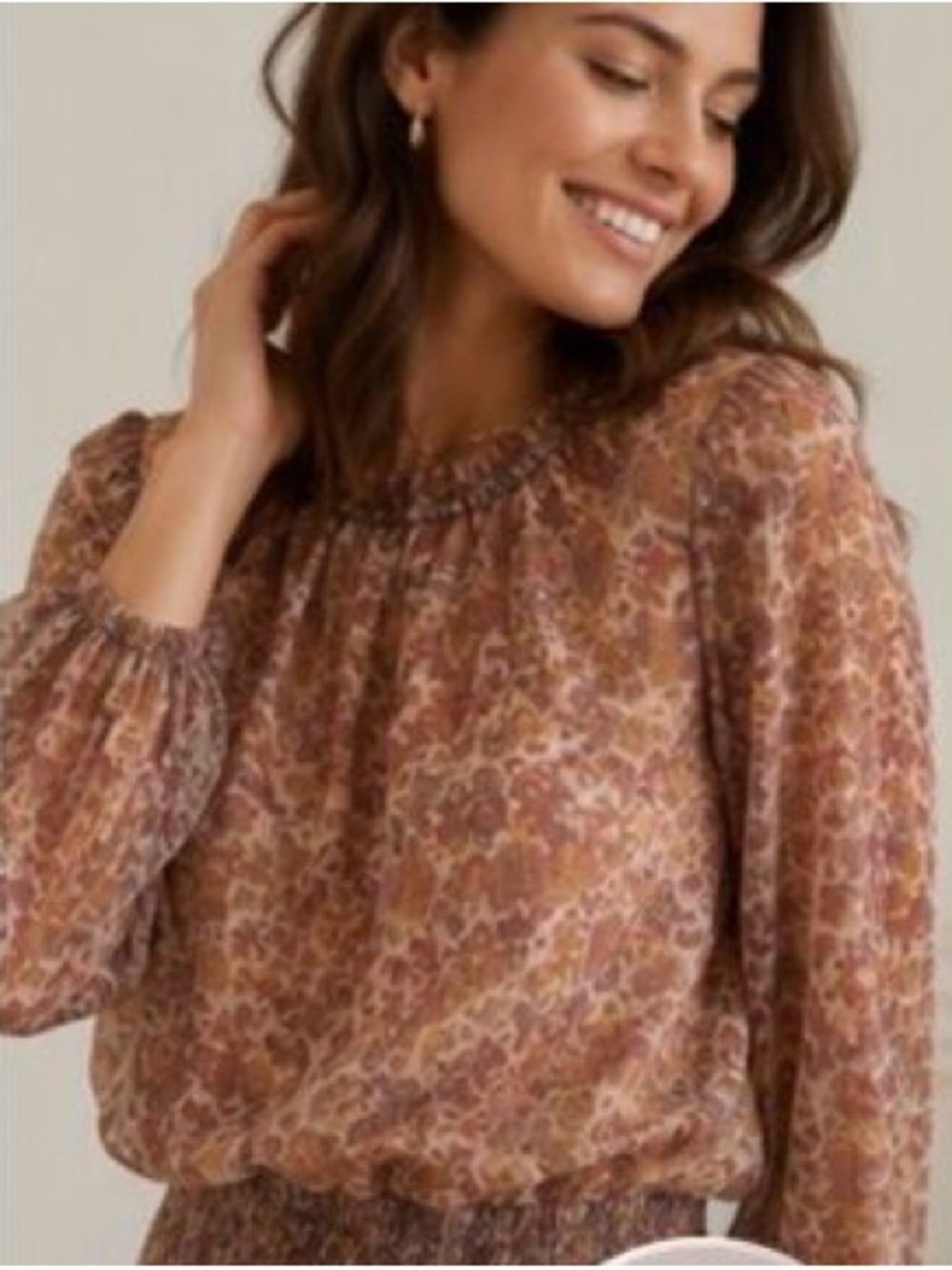 Joie Metallic Floral Smocked Waist Blouse